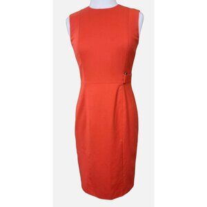 HUGO BOSS Sleeveless Round Neck Paneled Stretch Wool Orange Stretch Wool Dress 6